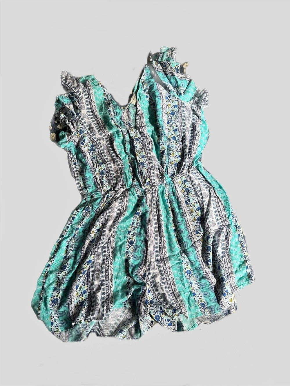 Terra & Sky Floral romper in Green & Blue